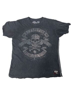 Affliction American Customs Skull Graphic Tee XL Black Distressed Biker